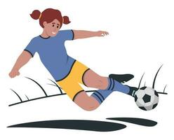 liten flicka spelar fotboll. ungdom sporter begrepp. vektor illustration i platt stil