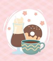 Kaffeezeit, Kaffeetasse Mokka Donut frisches Getränk vektor