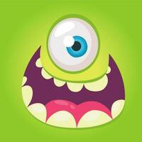 Karikatur Monster- Gesicht. Vektor Halloween Grün cool Monster- Benutzerbild mit breit lächeln. groß einstellen von Monster- Gesichter. Paket Design