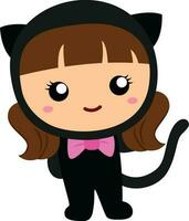 süß Kinder Katze Halloween Kostüm Karikatur Illustration Vektor Clip Art Aufkleber
