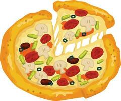 utsökt nötkött svamp pizza runda mat tecknad serie illustration vektor ClipArt klistermärke