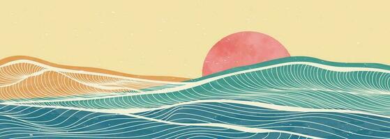 Ozean Welle Vektor Illustration. kreativ minimalistisch modern Kunst Gemälde und Linie Kunst Muster. abstrakt zeitgenössisch ästhetisch Hintergründe Landschaften. mit Meer, Horizont, Ozean Welle