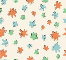 orange, blå, grön blommor sömlös mönster, platt sommar blommig design för textil- skriva ut, enkel vektor blommig illustration