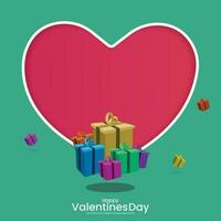 Valentinstag Tag Banner Gruß Karte. groß Herz gestalten und Geschenk Box im Grün Hintergrund. vektor