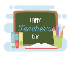 Happy Teacher Day, Tafelbücher Bleistiftpinsel vektor