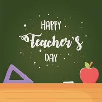 Happy Teachers Day, Tafelkreideapfel und Linealschule vektor