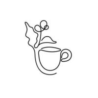 Kaffee Logo. Vektor Kunst Linie Tasse und Zweig minimal