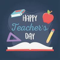 Happy Teachers Day, Schulbuch Apple Lineal und Bleistift vektor