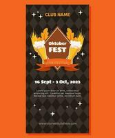 Oktoberfest Deutsche Bier Festival Vertikale Banner Vorlage Design. Design mit Glas von Bier, Weizen und Blätter, Banner Schleife. Rhombus Muster auf zurück vektor