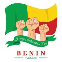 Vektor Grafik von glücklich Benin Unabhängigkeit Tag zum Gruß Karte mit geballt Faust und Band