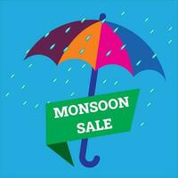 Vektor Illustration von Monsun Angebot mit Regenschirm und regnet Wolken kostenlos Vektor