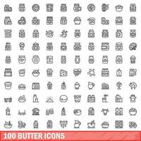 100 Smör ikoner uppsättning, översikt stil vektor