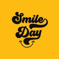 Welt Lächeln Tag retro Stil Vektor Typografie Illustration. Lächeln Tag Gruß Karte Beschriftung Design mit Lächeln unterzeichnen.
