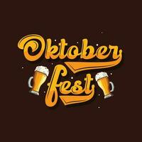 oktoberfest retro stil hand dragen text med öl råna vektor illustration. oktoberfest fira de tysk traditionell festival i oktober. typografi logotyp för oktoberfest 2023.