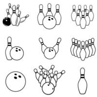 bowling ikon vektor uppsättning. käglor illustration tecken samling. strejk symbol eller logotyp.