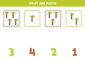 Zählen Spiel zum Kinder. Anzahl alle Affenbrotbäume und Spiel mit Zahlen. Arbeitsblatt zum Kinder. vektor