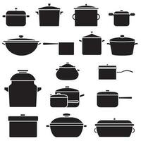pott ikon vektor uppsättning. kök illustration tecken samling. köksutrustning symbol. mat logotyp.
