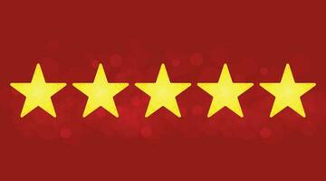 fünf Star Produkt Qualität Bewertung Vektor Symbol auf rot Hintergrund.