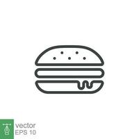 Hamburger Symbol. einfach Gliederung Stil. Cheeseburger, schnell Essen Konzept. Vektor Illustration isoliert auf Weiß Hintergrund. eps 10.