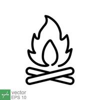 Lagerfeuer Symbol. einfach Gliederung Stil. Feuer, Lagerfeuer, Lager, Bon, Flamme, Natur Konzept. dünn Linie Vektor Illustration isoliert auf Weiß Hintergrund. eps 10.