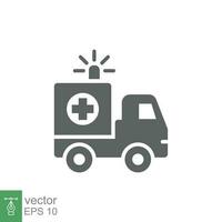 Krankenwagen Symbol, Glyphe Notfall Auto, Medizin Lieferwagen, Pflege Medizin Unterstützung, solide Stil Netz Symbol auf Weiß Hintergrund. Vektor Illustration eps 10.