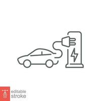 elektrisch Auto Pumpe Linie Symbol. Gliederung Stil. Aufladung, Grün Energie, hybrid, Stecker, Ladegerät, Batterie, Blitz markieren, Auto Konzept. Vektor Illustration isoliert auf Weiß Hintergrund editierbar Schlaganfall eps 10