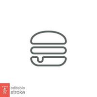Hamburger Symbol. einfach Gliederung Stil. Cheeseburger, schnell Essen Konzept. Vektor Illustration isoliert auf Weiß Hintergrund. editierbar Schlaganfall eps 10.