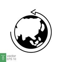 Erde Globus Symbol. einfach solide Stil. um Planet mit Pfeil. Glyphe Symbol. Vektor Illustration isoliert auf Weiß Hintergrund. eps 10.