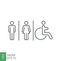 männlich, weiblich, Behinderung Toilette Zeichen Symbol. Toilette, unisex Badezimmer Konzept. Vektor Illustration isoliert auf Weiß Hintergrund. eps 10.