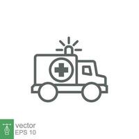 ambulans ikon, översikt nödsituation bil, medicin skåpbil, vård läkare Stöd, tunn linje webb symbol på vit bakgrund. vektor illustration eps 10.