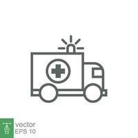 ambulans ikon, översikt nödsituation bil, medicin skåpbil, vård läkare Stöd, tunn linje webb symbol på vit bakgrund. vektor illustration eps 10.