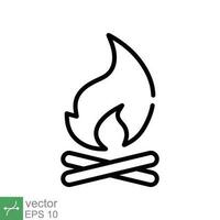 Lagerfeuer Symbol. einfach Gliederung Stil. Feuer, Lagerfeuer, Lager, Bon, Flamme, Natur Konzept. dünn Linie Vektor Illustration isoliert auf Weiß Hintergrund. eps 10.