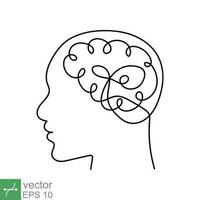 kontinuerlig linje konst och ett linje teckning av en mänsklig huvud med hjärna. linjär översikt stroke, mekanisk och robot teknologi med Avancerad. vektor illustration isolerat på vit bakgrund. eps 10.