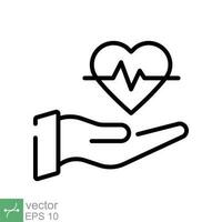 hjärta Betygsätta ikon. enkel översikt stil. hand hjärta puls, elektrokardiogram tecken, sjukvård och medicinsk begrepp. tunn linje vektor illustration isolerat på vit bakgrund. eps 10.