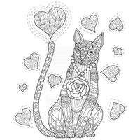 Katze in der Liebe handgezeichnet für Erwachsene Malbuch vektor