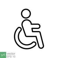 handikappade patient ikon. enkel översikt stil. linjär stil tecken, rullstol, handikapp, piktogram, pinne, medicin, sjukhus begrepp. linje vektor illustration isolerat på vit bakgrund. eps 10.