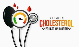 National Cholesterin Bildung Monat ist beobachtete jeder Jahr während September, zu erziehen Bewusstsein Über kardiovaskulär Krankheit, Cholesterin, und Schlaganfall. Vektor Illustration