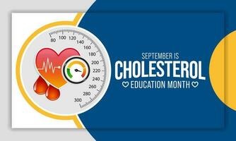 National Cholesterin Bildung Monat ist beobachtete jeder Jahr während September, zu erziehen Bewusstsein Über kardiovaskulär Krankheit, Cholesterin, und Schlaganfall. Vektor Illustration