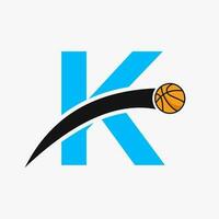 Basketball Logo auf Brief k mit ziehen um Basketball Symbol. Korb Ball Logo Symbol vektor