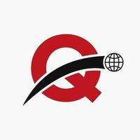 Brief q Logo Konzept mit global Welt Symbol Vektor Vorlage