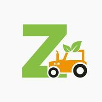 Brief z Landwirtschaft Logo Konzept mit Traktor Symbol Vektor Vorlage. Öko Bauernhof Symbol