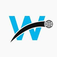 Brief w Logo Konzept mit global Welt Symbol Vektor Vorlage