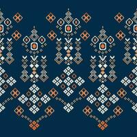 ethnisch geometrisch Stoff Muster Kreuz Stich.ikat Stickerei ethnisch orientalisch Pixel Muster Marine Blau Hintergrund. abstrakt, vektor, illustration. Textur, Kleidung, Rahmen, Dekoration, Motive, Seide Hintergrund. vektor