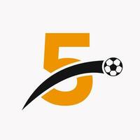 fotboll logotyp på brev 5 med rör på sig fotboll ikon. fotboll logotyp mall vektor