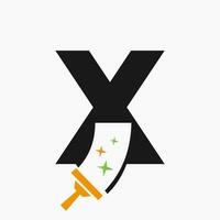 brev x rengöring service logotyp design begrepp med rena borsta symbol. hus rena tecken vektor