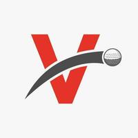 golf logotyp på brev v begrepp med rör på sig golf boll ikon. hockey sport logotyp symbol vektor