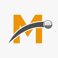 golf logotyp på brev m begrepp med rör på sig golf boll ikon. hockey sport logotyp symbol vektor