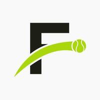 Tennis Logo auf Brief f mit ziehen um Tennis Ball Symbol. Tennis Logo Vorlage vektor