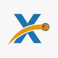 Basketball Logo auf Brief x mit ziehen um Basketball Symbol. Korb Ball Logo Symbol vektor