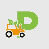 brev p lantbruk logotyp begrepp med traktor ikon vektor mall. eco bruka symbol